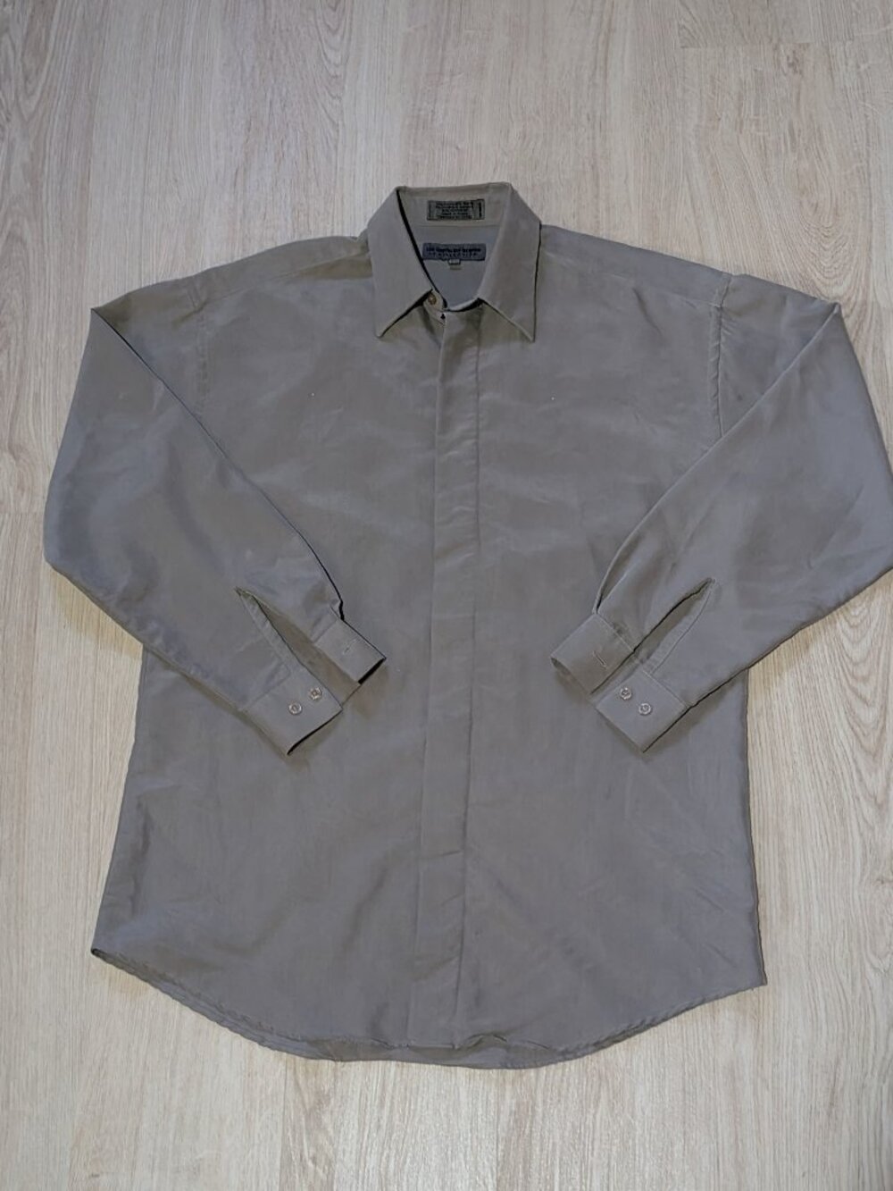 Vintage Leo Chevalier Taupe Soft Dress Shirt Casual 70% Polynosic Men's Medium